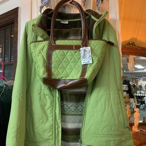 Jacket, scarf, and purse set.